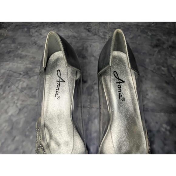 New Annie Womens Low Chunky Silver Metallic Clear Heels Size 8.5 M - Picture 3 of 11